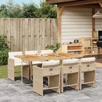 Set da Pranzo da Giardino 7 pz con Cuscini Beige in Polyrattan 3277863