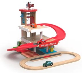 2Kids Toys - Garage in legno con binario del treno