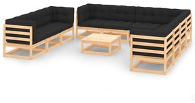 Set divani giardino 11 pz con cuscini in legno massello di pino
