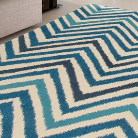 Tappeto Ikat Mare astratto in cotone blu, L 240 x L 170 cm