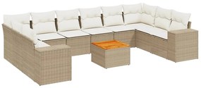 Set divani da giardino 11 pz con cuscini beige in polyrattan