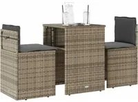 Set da Bistr 3 pz con Cuscini Grigio in Polyrattan 4003871