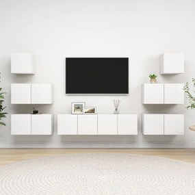 Set Mobili Porta Tv 8 Pz Bianco İn Legno Multistrato /