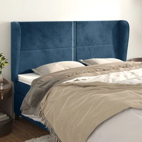 Testiera Ad Orecchio Blu Scuro 163x23x118/128 Cm İn Velluto /
