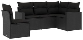 Set divani da giardino 5 pz con cuscini in polyrattan nero