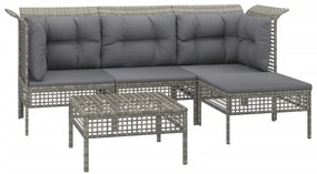 Set divani da giardino 5 pz con cuscini in polyrattan grigio