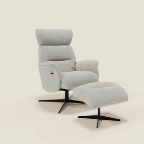 Lunor Poltrona relax reclinabile con pouf poggia-piedi in tessuto bouclé impermeabile T07 bianco