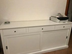 Credenza classica due ante scorrevoli e due cassetti in legno bianco opaco