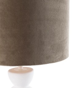 Lampada da tavolo di design con paralume in velluto bianco color tortora e oro 25 cm - Alisia