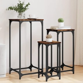 Tavolini Impilabili 3 Pz Rovere Fumo İn Legno Multistrato /