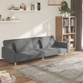 Divano Letto A 2 Posti Con 2 Cuscini Grigio Chiaro İn Tessuto /