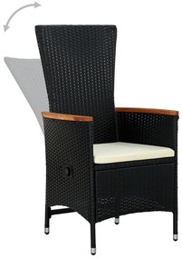 Set da pranzo da giardino 7 pz con cuscini nero