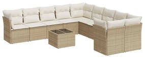 Set divani da giardino 11 pz con cuscini beige in polyrattan