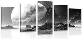 Quadri 5 pezzi – Paesaggio fantastico in bianco e nero