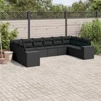 Set Divani da Giardino 10pz con Cuscini in Polyrattan Nero 3255402