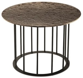 Tavolino tondo D60 cm con base in metallo Nero e piano in vetro martellato Bronzo MUTE