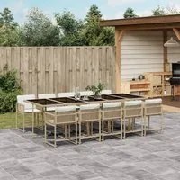 Set da Pranzo da Giardino 11 pz con Cuscini Beige in Polyrattan 3211474