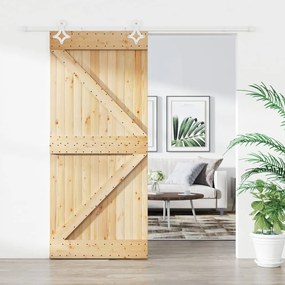 Porta Scorrevole Con Set Hardware 100x210cm Legno Massello Pino /