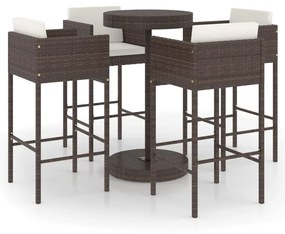 Set da Bar da Giardino 5 pz con Cuscini in Polyrattan Marrone