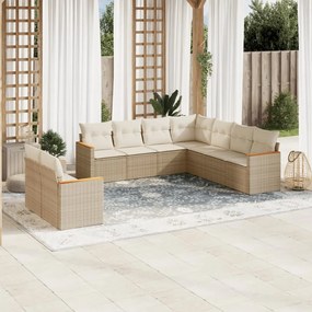 Set divano da giardino 9 pz con cuscini beige in polyrattan