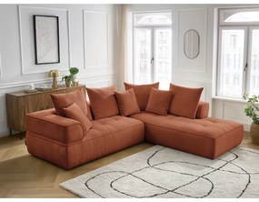 Divano angolare color terracotta (penisola a destra/a L) con rivestimento in ciniglia Whesley – Bobochic Paris