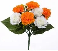 Set 6 Bouquet Artificiali di Rose e Garofani Altezza 32 cm Arancio