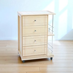 Carrello da cucina GIADA con 4 cassetti e portabottiglie Naturale