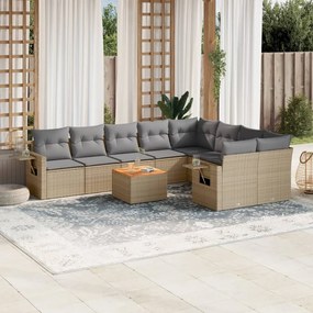 Set divano da giardino 10 pz con cuscini beige in polyrattan