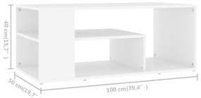 Tavolino da Salotto Bianco 100x50x40 cm in Legno Multistrato