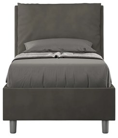 Letto singolo imbottito 80x200 microfibra Antea senza rete, con rete e contenitore, Grigio / Contenitore