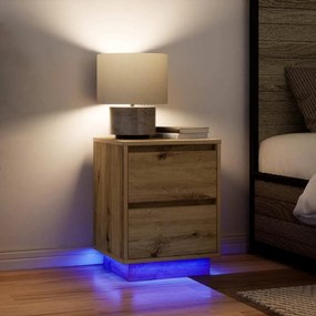 Comodini Con Luci A Led 2 Pz Rovere Artigianale 38x34x50 Cm /