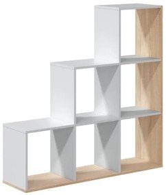 Libreria In Legno Design Moderno Bianco E Rovere 108x28xH110 Cm Mensole A Scaletta