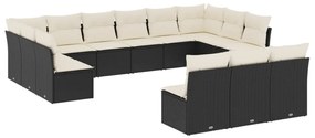 Set divani da giardino 13pz con cuscini nero in polyrattan