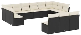 Set divani da giardino 13pz con cuscini nero in polyrattan