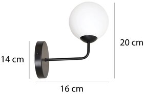 Applique Moderna 1 Luce Selbi In Acciaio Nero E Sfera In Vetro Opale