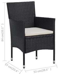 Set da Pranzo per Giardino 11 pz in Polyrattan Nero