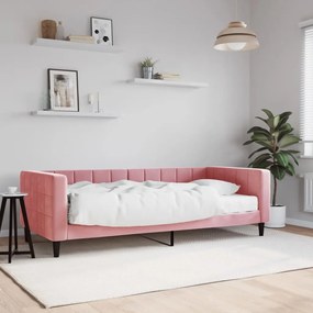Divano Letto Con Materasso Rosa 90x200 Cm İn Velluto /