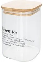 Biscottiera in vetro 1 L con tappo bambù e scritta Victionary