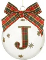 Pallina Natale con lettera J 10 cm tartan