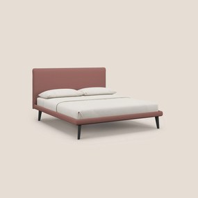 Noel letto minimal scandinavo con piedi in mogano e tessuto fiammato impermeabile T19 salmone