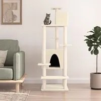 Albero per Gatti con Tiragraffi in Sisal Crema 154 cm