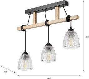 Lampadario a sospensione con cavo LEANDRA 3xE27/15W/230V rovere/nero