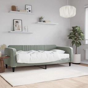 Divano Letto Con Materasso Grigio Chiaro 90x200 Cm İn Velluto /