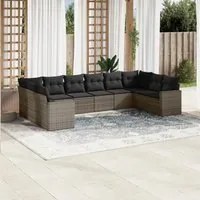 Set Divano da Giardino 10 pz con Cuscini Grigio in Polyrattan 3251807