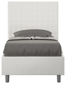 Letto Singolo 80x190 Sunny in Similpelle con Contenitore - L.95xP.210 H.122 cm, Made in Italy, Bianco / Con Rete