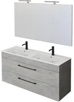 Mobile Bagno Sospeso 118 cm Doppio Lavabo e Specchio Bonussi Tucano Cemento Effetto Legno