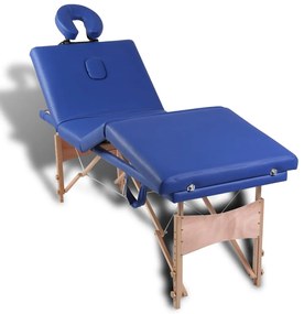 Lettino Pieghevole da Massaggio Blu 4 Zone con Telaio Legno