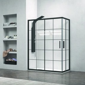 Box doccia colore nero 140x90 vetro a quadrati neri NICO-B1000 - KAMALU