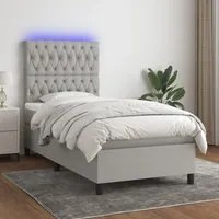 Letto a Molle Materasso e LED Grigio Chiaro 100x200 cm Tessutocod mxl 74982