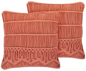 Set di 2 cuscini cotone arancione macramè 45 x 45 cm AKKOY Beliani